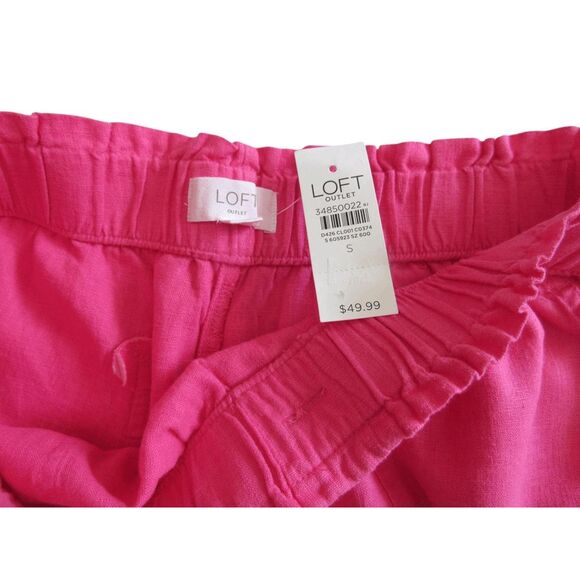 NWT LOFT High Waist Shorts  Linen Blend Pink Pull On Elastic Sz Small - Picture 4 of 5